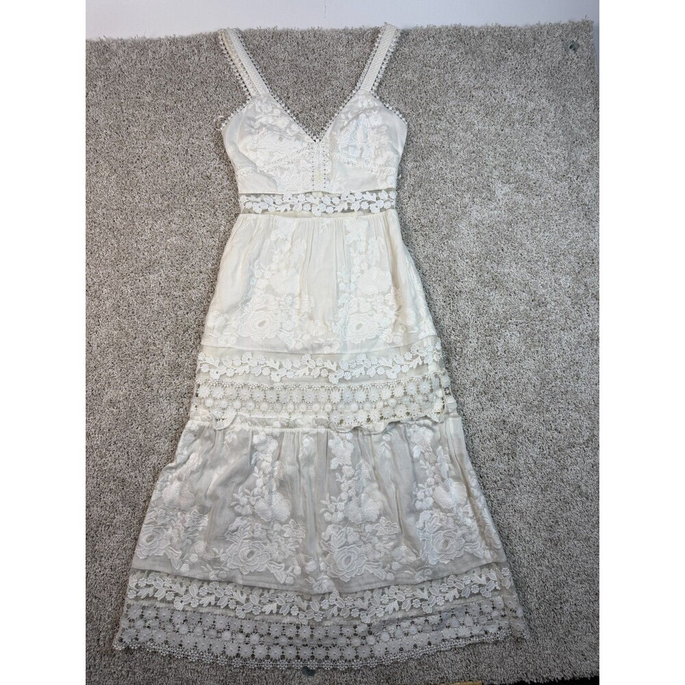 Self Portrait Ivory Lace Midi Dress US 2 UK 6 Silk Blend Floral Wedding